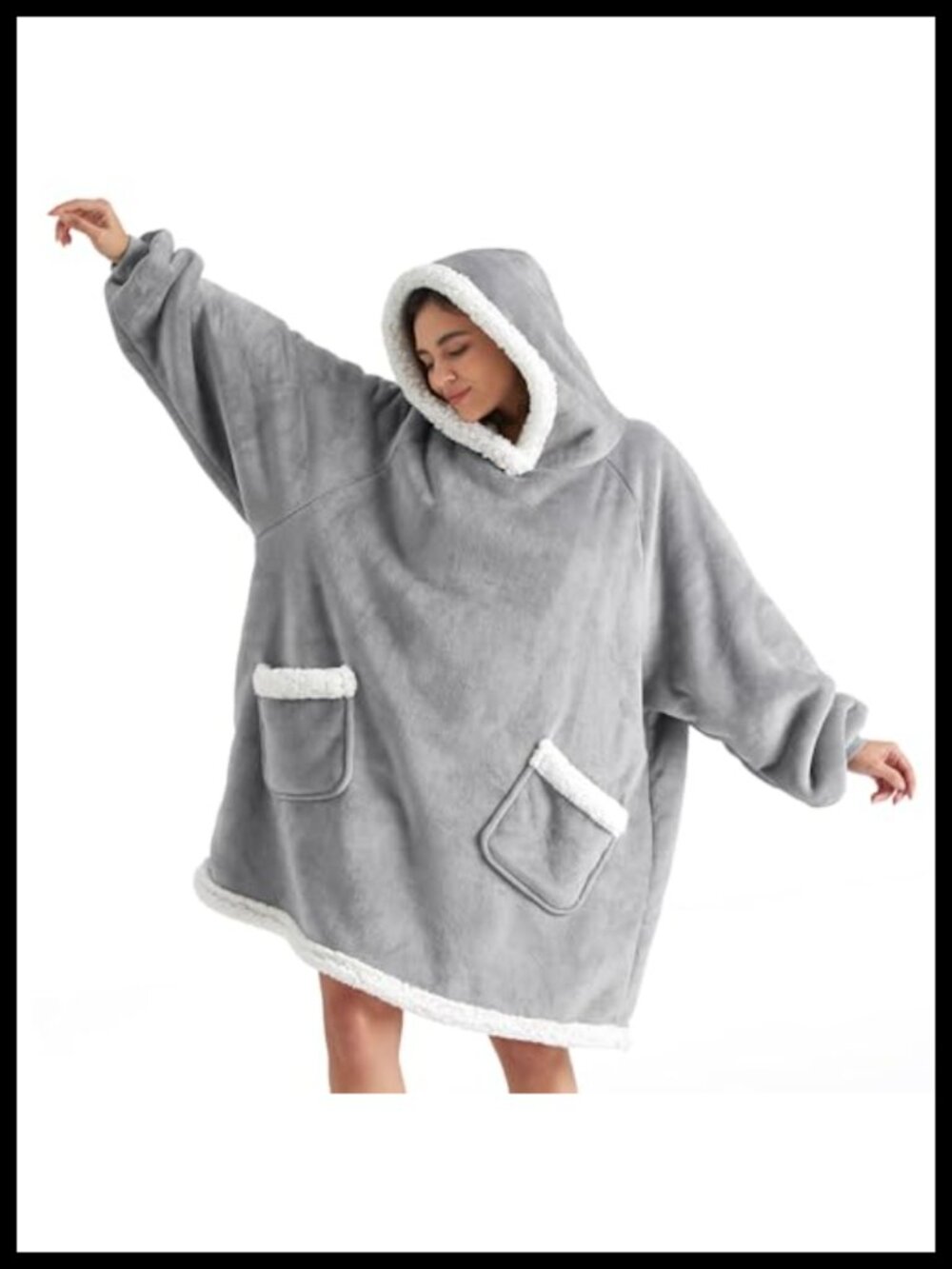 Sherpa Fleece Wearable Blanket Hoodie Oversized Pullover Warm Cozy